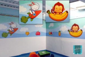 Mural en aerografía para comedor en preescolar.