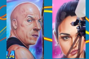Detalle fachada gasta and furious. Toreto y Gal Gadot.